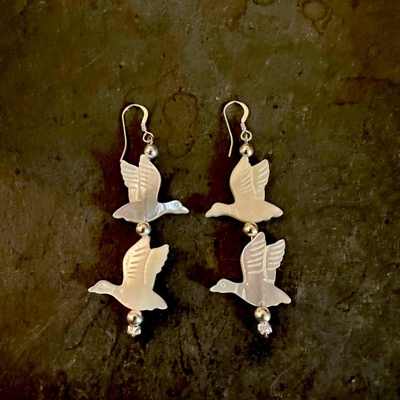 Hand Crafted Jewelry - Hand Crafted  “One of a Kind” Mother of Pearl & Sterling Silver Earrings